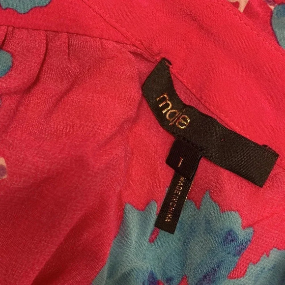 Maje Clowers Blouse Shirt Floral Print Button Down Short Sleeve Pink Blue Small - Picture 11 of 11